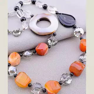 Намисто Агат, Сердолік, Фіаніт 77 см