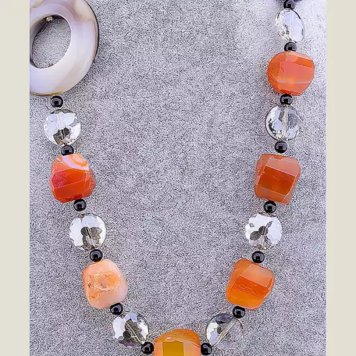 🏷️️ Намисто Агат, Сердолік, Фіаніт 77 см ss_68918