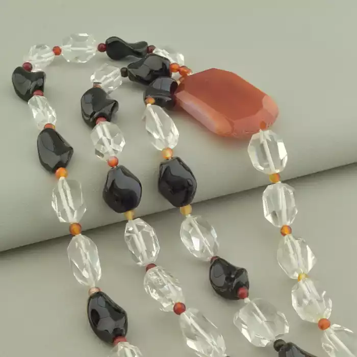 🏷️️ Намисто Агат, Гірський кришталь, Сердолік 62 см. ss_97346