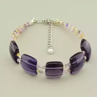 Браслет з самоцвітами і кристалом грань (19 см, різнокольоровий, карабін)