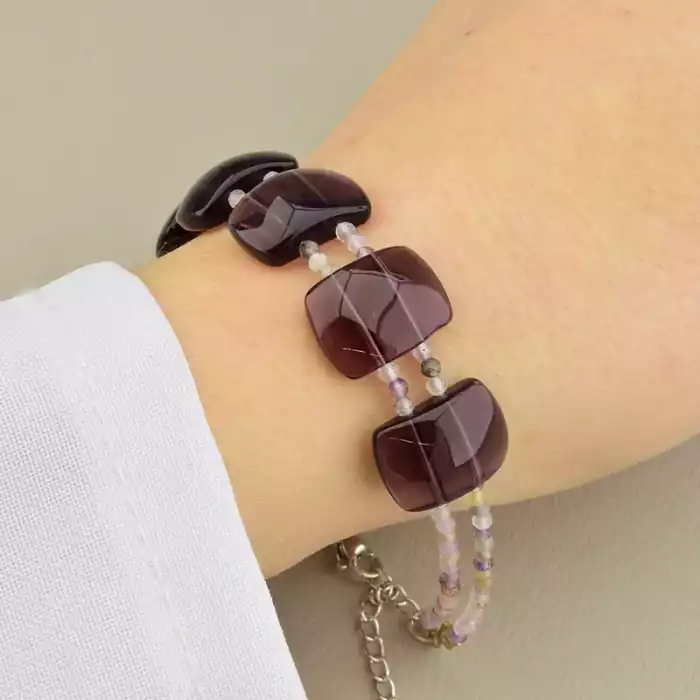 🏷️️ Браслет з самоцвітами і кристалом грань (19 см, різнокольоровий, карабін) ss_104714