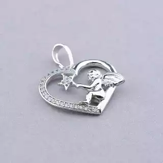 Кулон серце і купідон Xuping Фіаніт (родій)