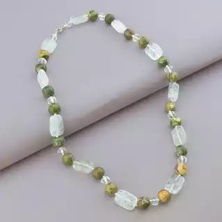 Намисто Яшма, Гірський кришталь 52 см. (срібло 925 проба)