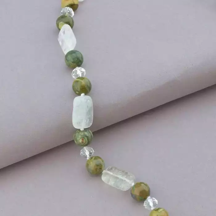 🏷️️ Намисто Яшма, Гірський кришталь 52 см. (срібло 925 проба) ss_91050