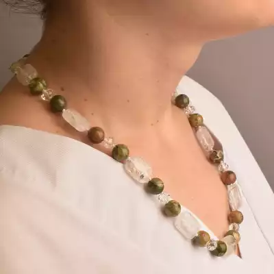 🏷️️ Намисто Яшма, Гірський кришталь 52 см. (срібло 925 проба) F-91050