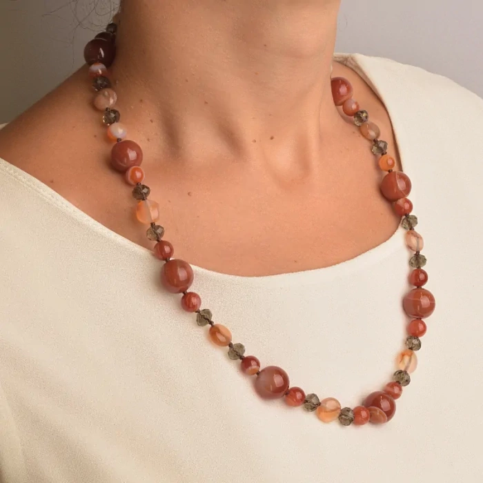 🏷️️ Намисто Сердолік, Чеський кришталь 56 см. ss_91150