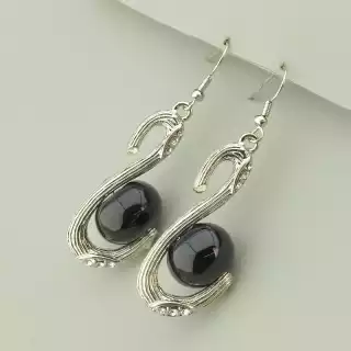 Сережки масивні петля Агат, Фіаніт