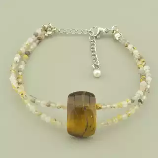 Браслет з самоцвітами і тигровим оком грань (20 см, різнокольоровий, карабін)