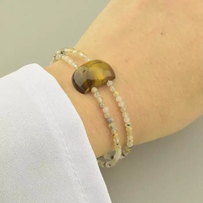 🏷️️ Браслет з самоцвітами і тигровим оком грань (20 см, різнокольоровий, карабін) ss_104715