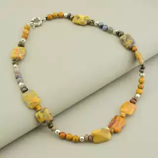 Намисто Яшма (44 см, карабін, кулька, коричневий, блакитний)