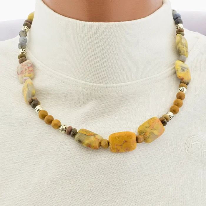 🏷️️ Намисто Яшма (44 см, карабін, кулька, коричневий, блакитний) ss_104915