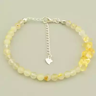 Браслет на карабіні Волосатик, Цитрін 19 см срібло (925)