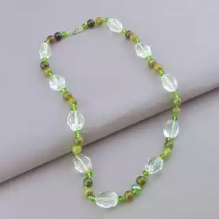 Намисто Гірський кришталь, Гранат, Чеський кришталь 53 см. (срібло 925 проба)