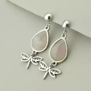 Сережки пусети Stainless Steel Рожевий кварц