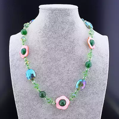 🏷️️ Намисто Агат, Чеський кришталь, Перламутр 58 см F-82837