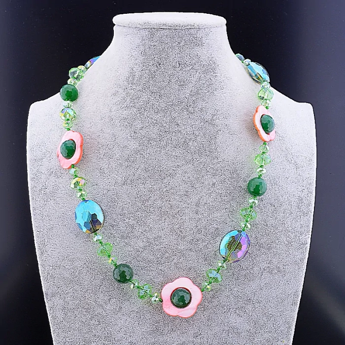 🏷️️ Намисто Агат, Чеський кришталь, Перламутр 58 см ss_82837