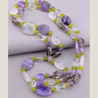 Намисто Раухтопаз, Гірський кришталь, Пренит 120 см