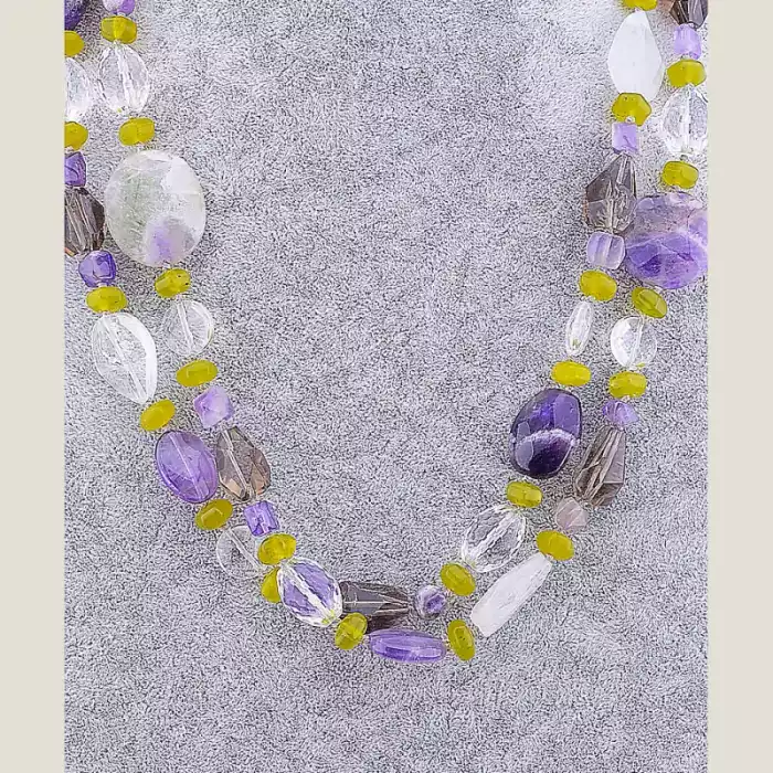 🏷️️ Намисто Раухтопаз, Гірський кришталь, Пренит 120 см ss_51700