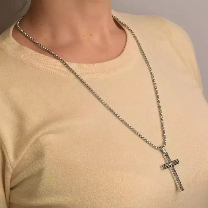 Хрестик і ланцюжок медична сталь 316L (родій)