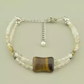 Браслет з самоцвітами і тигровим оком грань (17 см, різнокольоровий, карабін)