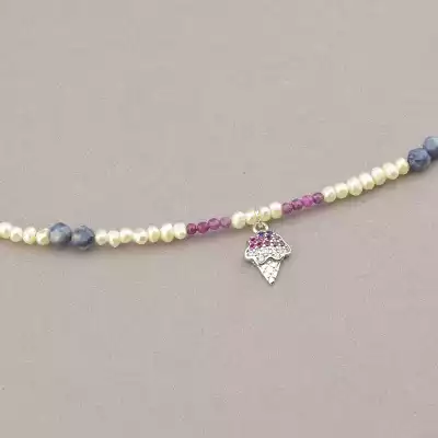 🏷️️ Підвіска Перли, Сапфір, Рубін 38 см. F-89804