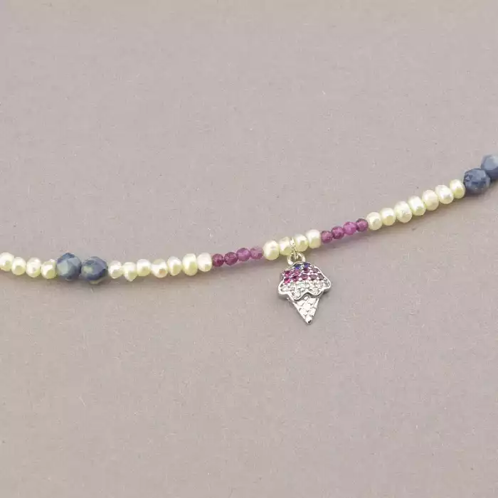 🏷️️ Підвіска Перли, Сапфір, Рубін 38 см. ss_89804