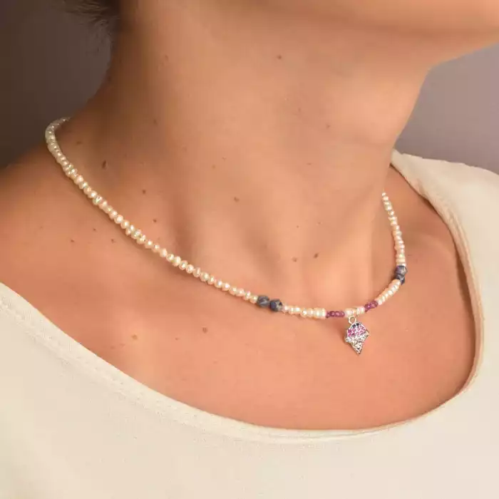 🏷️️ Підвіска Перли, Сапфір, Рубін 38 см. ss_89804