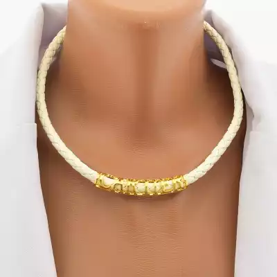 🏷️️ Підвіска Fashion Versace (46 см, позолота 18к, мідний сплав, еко шкіра, білий, жовтий) F-105225