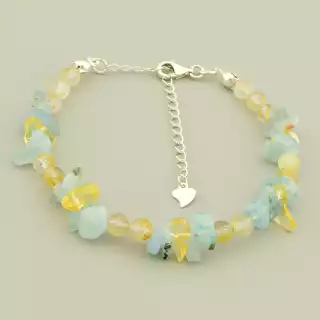 Браслет на карабіні Волосатик, Аквамарин 16,5 см срібло (925)