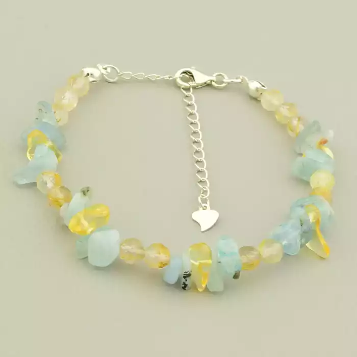 🏷️️ Браслет на карабіні Волосатик, Аквамарин 16,5 см срібло (925) ss_105734