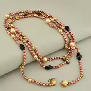 Намисто довге Перли, Перламутр, Раухтопаз 140 см