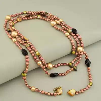 Намисто Перли, Перламутр, Раухтопаз 140 см.