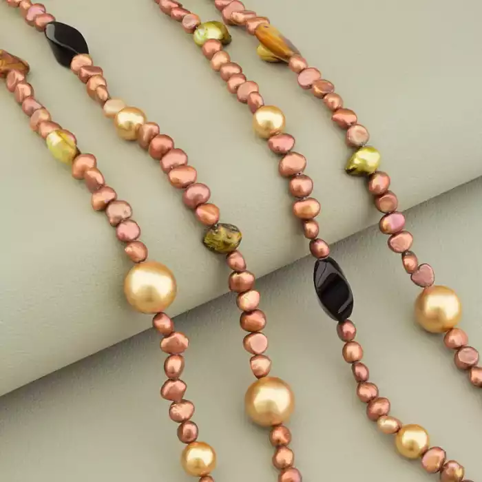 🏷️️ Намисто Перли, Перламутр, Раухтопаз 140 см. ss_106240