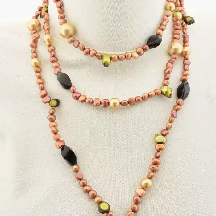 🏷️️ Намисто Перли, Перламутр, Раухтопаз 140 см. ss_106240