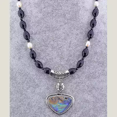 🏷️️ Намисто Галіотіс, Агат, Перли 52 см F-52105