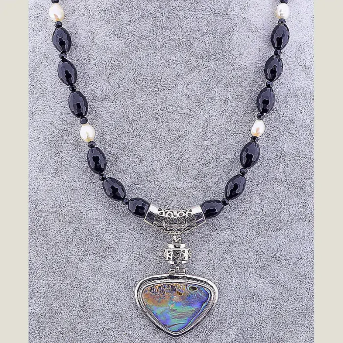 🏷️️ Намисто Галіотіс, Агат, Перли 52 см ss_52105