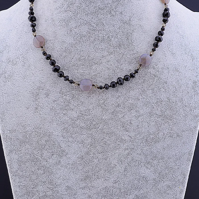 🏷️️ Намисто Агат, Чеський кришталь 47 см ss_84647