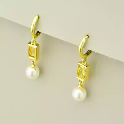 Сережки Фіаніт 40х8мм. (позолота 18к лимонна)