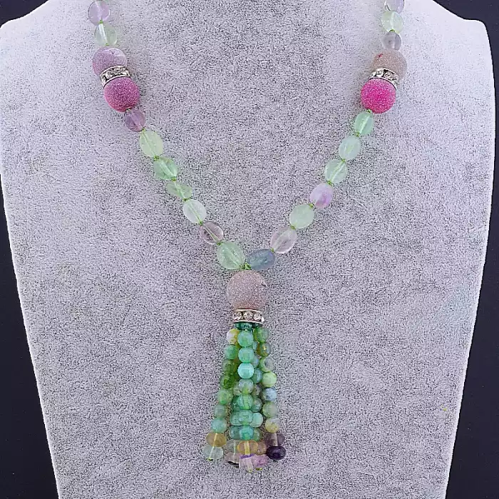 🏷️️ Намисто Флюорит, Агат 50 см ss_81987
