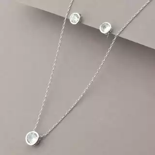 Підвіска+Сережки Saiya Фіаніт 41 см. (родій)