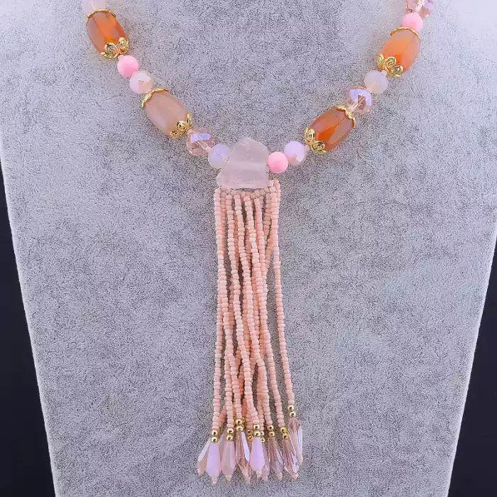 🏷️️ Намисто Рожевий кварц, Чеський кришталь 43 см ss_76656