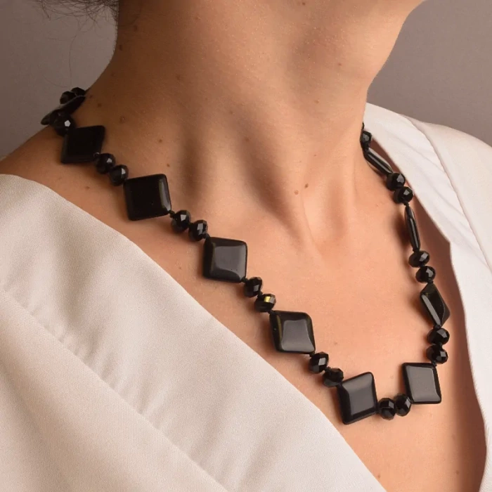 🏷️️ Намисто Агат, Чеський кришталь 50 см ss_77641