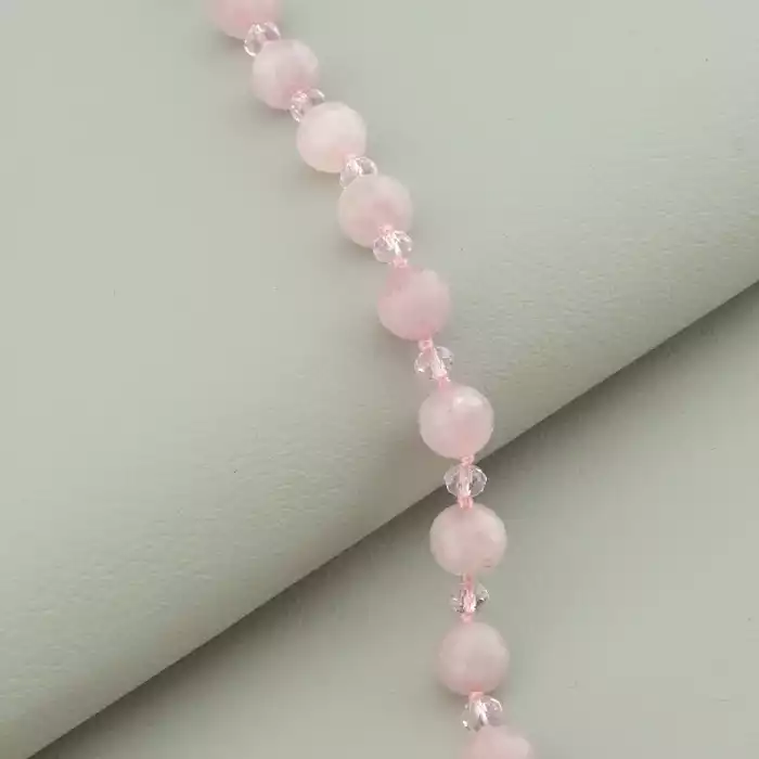 🏷️️ Намисто Рожевий кварц, Чеський кришталь 49 см. ss_94929