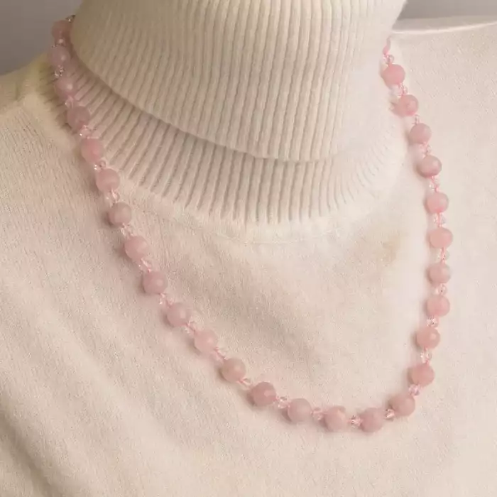 🏷️️ Намисто Рожевий кварц, Чеський кришталь 49 см. ss_94929