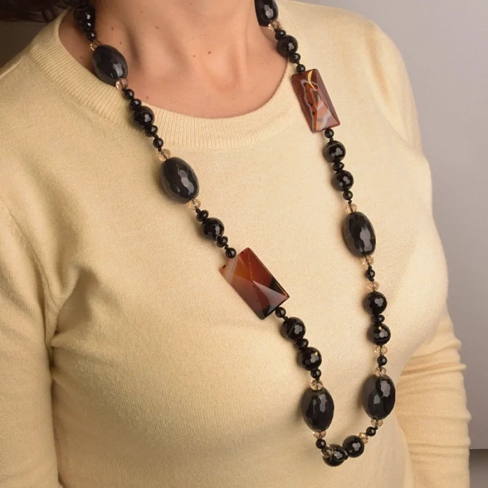 🏷️️ Намисто Агат, Сердолік, Чеський кришталь 83 см. ss_97027