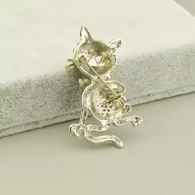🏷️️ Брошка кіт фіаніт (40х25 мм, Abella, родій, кришталевий, срібний) F-105121