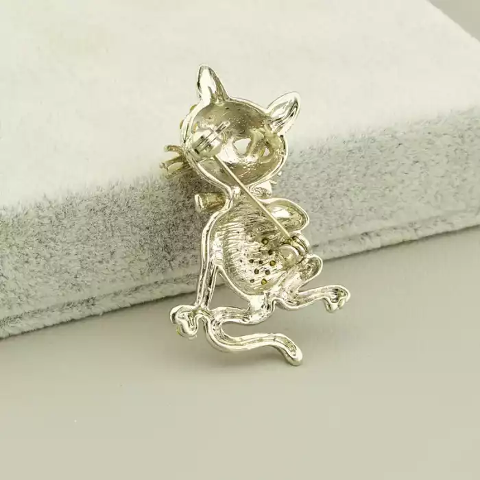 🏷️️ Брошка кіт фіаніт (40х25 мм, Abella, родій, кришталевий, срібний) ss_105121