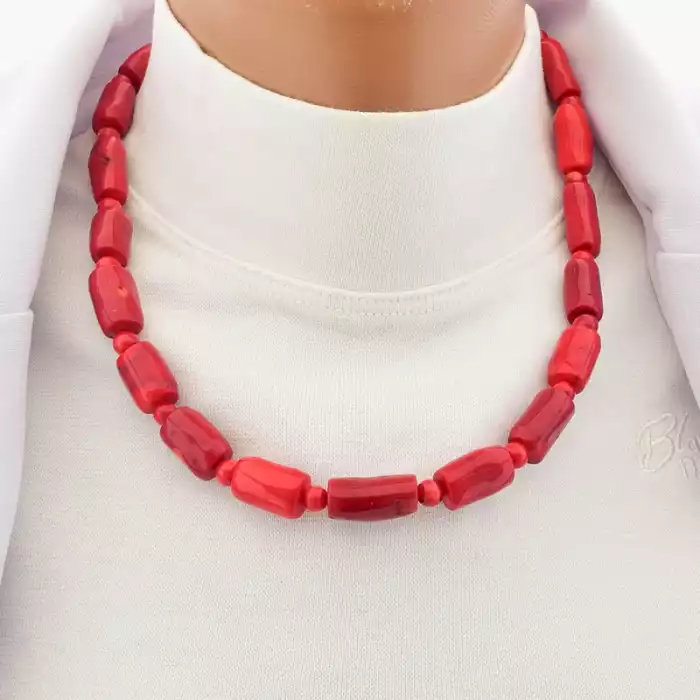 🏷️️ Намисто з коралів (45 см, з карабіном, сталь, 14х10 мм, 6 мм, B, червоний, срібний) ss_105328