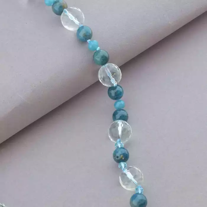 🏷️️ Намисто Апатит, Гірський кришталь, Чеський кришталь 51 см. ss_91054