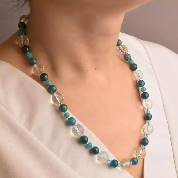 🏷️️ Намисто Апатит, Гірський кришталь, Чеський кришталь 51 см. ss_91054